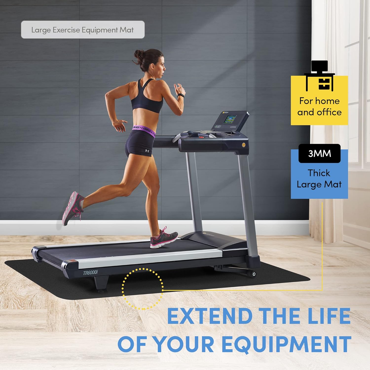 LifeSpan Fitness Exercise Large Black Equipment Mat for Under Treadmill, Rowing Machine, Elliptical, Fitness Equipment, Home Gym Floor Protection - Image 3