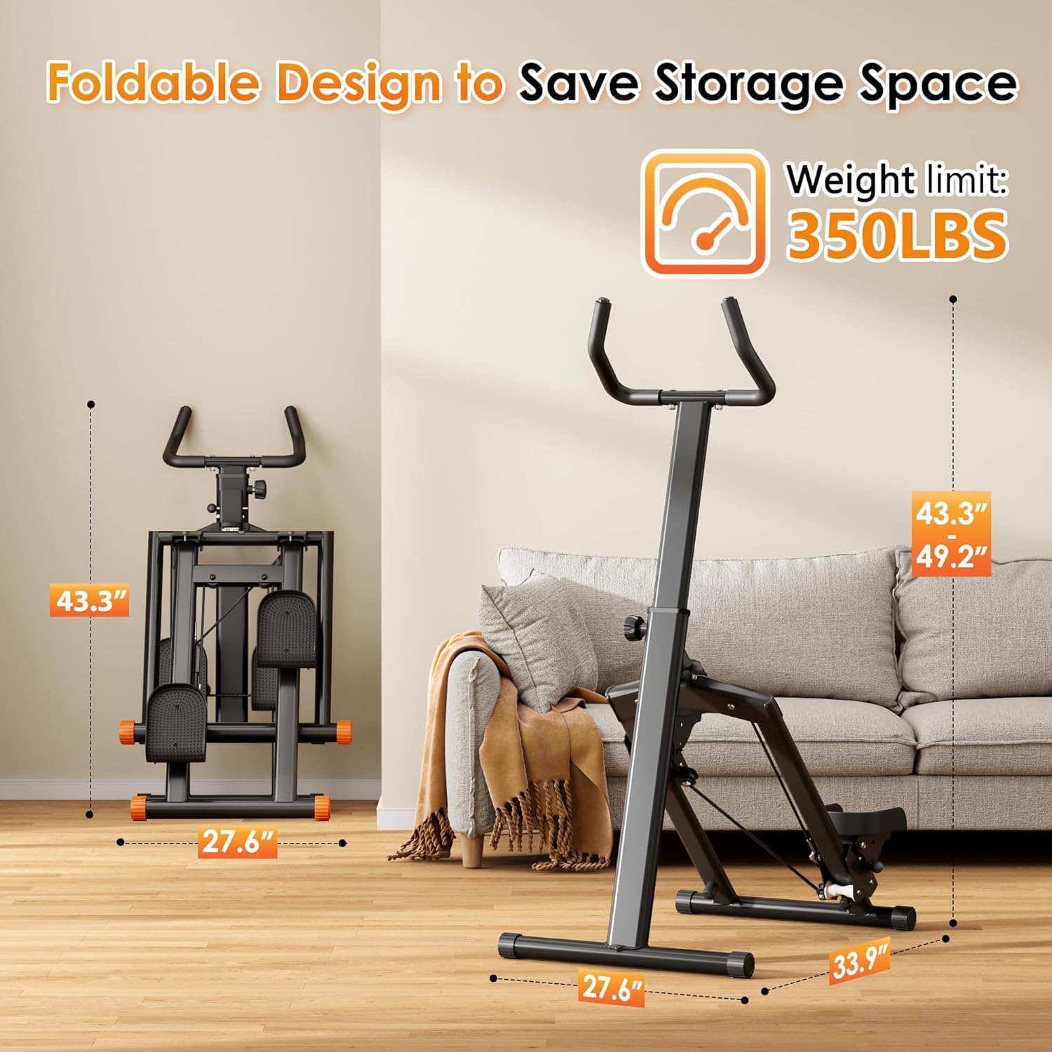 DlandHome Foldable Stair Steppers, Height Adjustable Stair Climber for Home Gym, Full-Body Cardio Workout Equipment with Adjustable Handlebar & Oversized Pedals for Legs, Core and Glute Workouts - Image 3