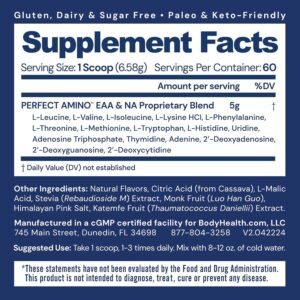 BodyHealth PerfectAmino Powder – BCAA and EAA Powder for Pre and Post Workout – Amino Acid Energy Drink for Men and Women to Support Lean Muscle and Recovery – Mixed Berry – 60 Servings