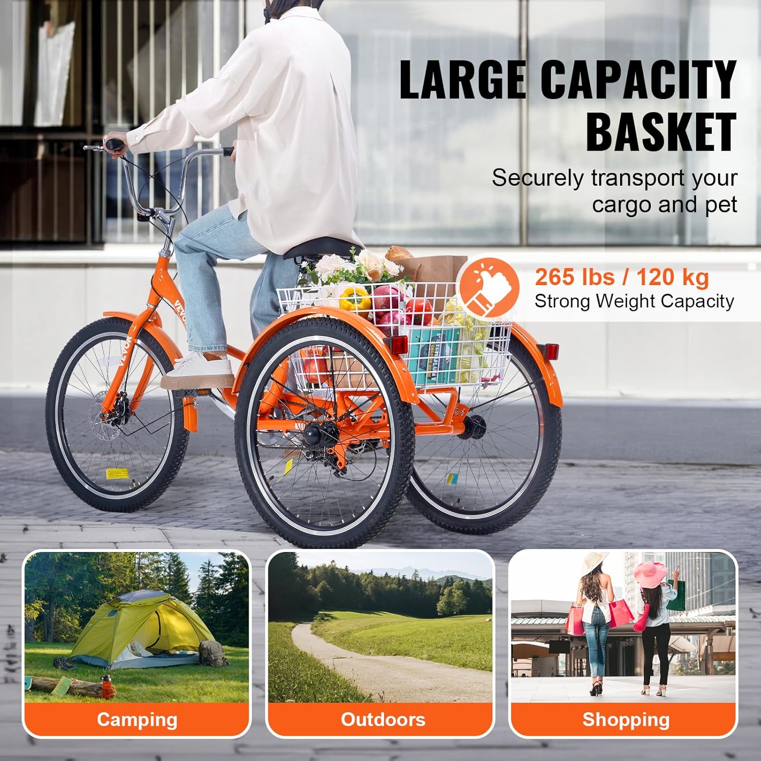 VEVOR Folding Adult Tricycle,Adult Folding Trikes, 3 Wheel Cruiser Bike with Large Basket & Adjustable Seat, Shopping Picnic Foldable Tricycles for Women, Men, Seniors - Image 6