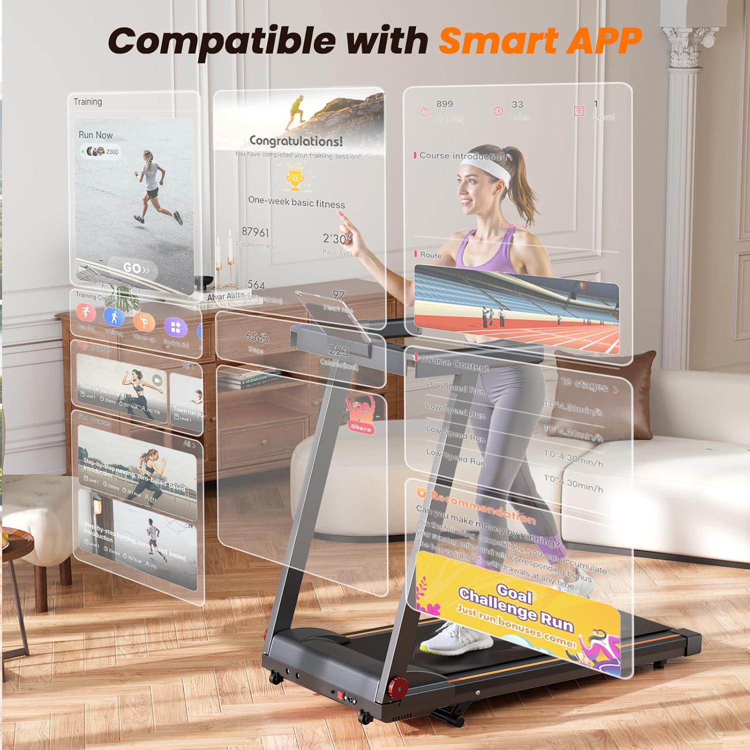Treadmills for Home, 4-in-1 Foldable Treadmill with Incline, 300 LBS Capacity Running Treadmills for Home Small Spaces with Handles, 3.0 HP Folding Treadmill with Smart APP - Image 5