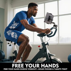 Tablet Holder for Treadmil Indoor Cycle Elliptical Spin Bike Peloton Music Stand 360° Adjustable Super Crab Handlebar Climp Mount Compitable with 4.7~12.9″ iPad Switch iPhone e-Reader