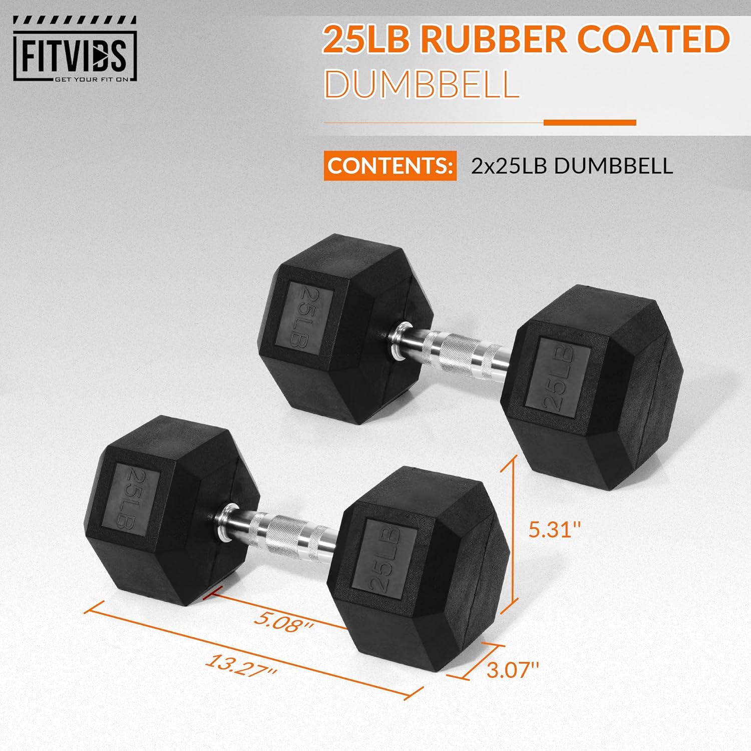 Fitvids Hex Dumbbells Rubber Coated Hand Weights for Exercises and Fitness Home Gym, Pair - Image 2