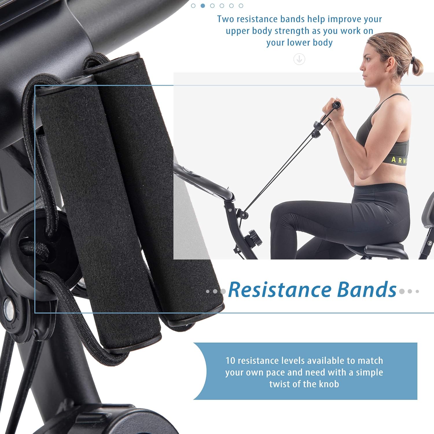 Exercise Bike, Folding Exercise Bike for 330LB Capacity, Fitness Upright and Recumbent X-Bike with 10-Level Adjustable Resistance, Back Support Cushion for Home Gym Workout - Image 5