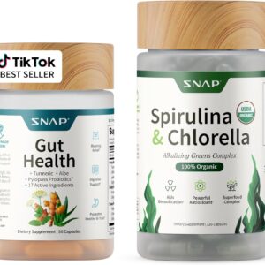Snap Supplements Gut Health & Organic Spirulina Chlorella Bundle–Probiotic + Digestive Enzymes + Greens–Supports Digestion, Detox, Energy & Immune Health, 50 + 120 Vegetarian Capsules (1 Month Supply)