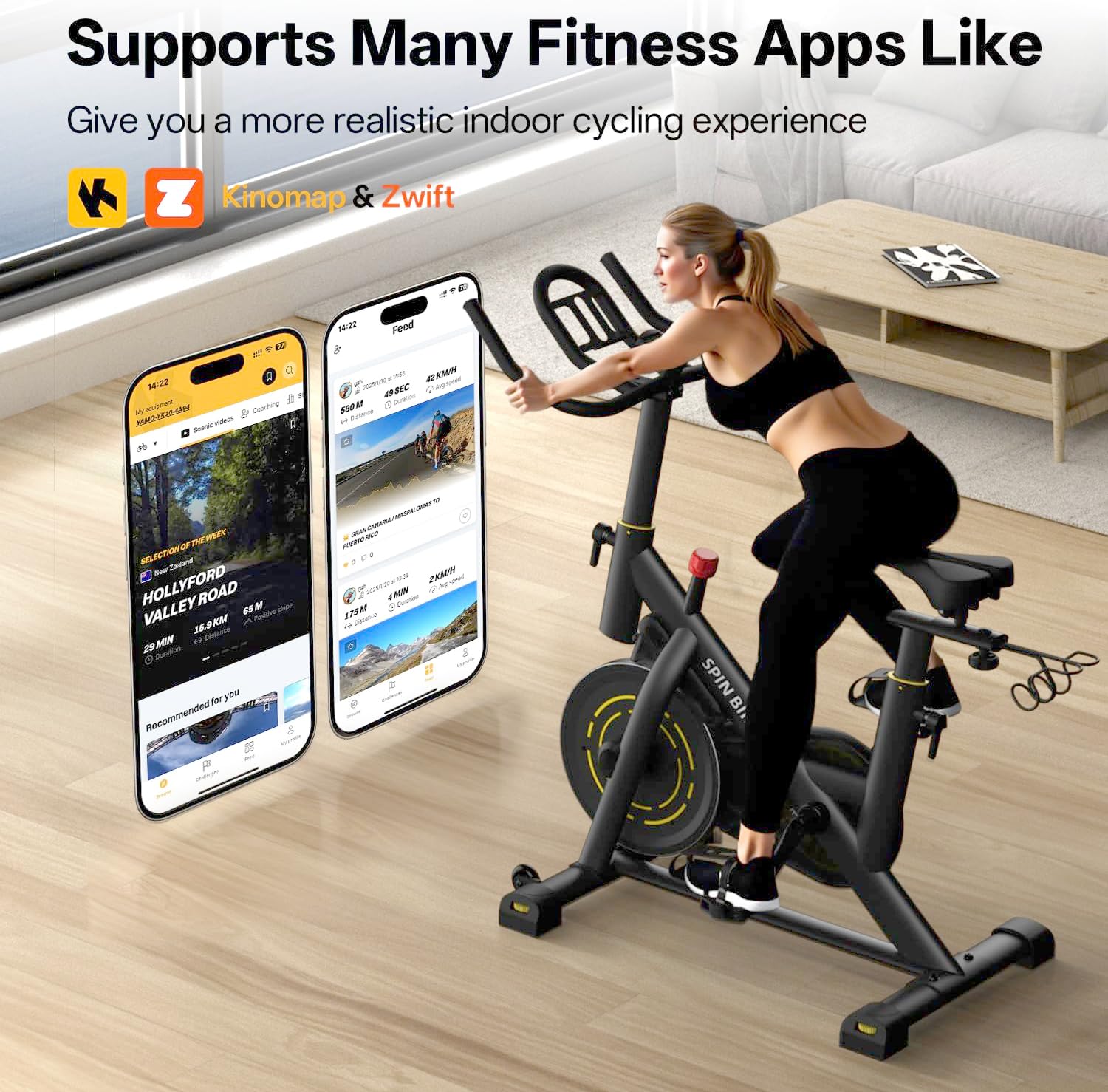 YAMO Exercise Bike, Upgraded Stationary Bikes for Home Cardio with App Compatible, Adjustable Quiet Magnetic Resistance Indoor Cycling Bike 300 LBS Capacity Comfortable Seat Cushion & Tablet Mount - Image 3