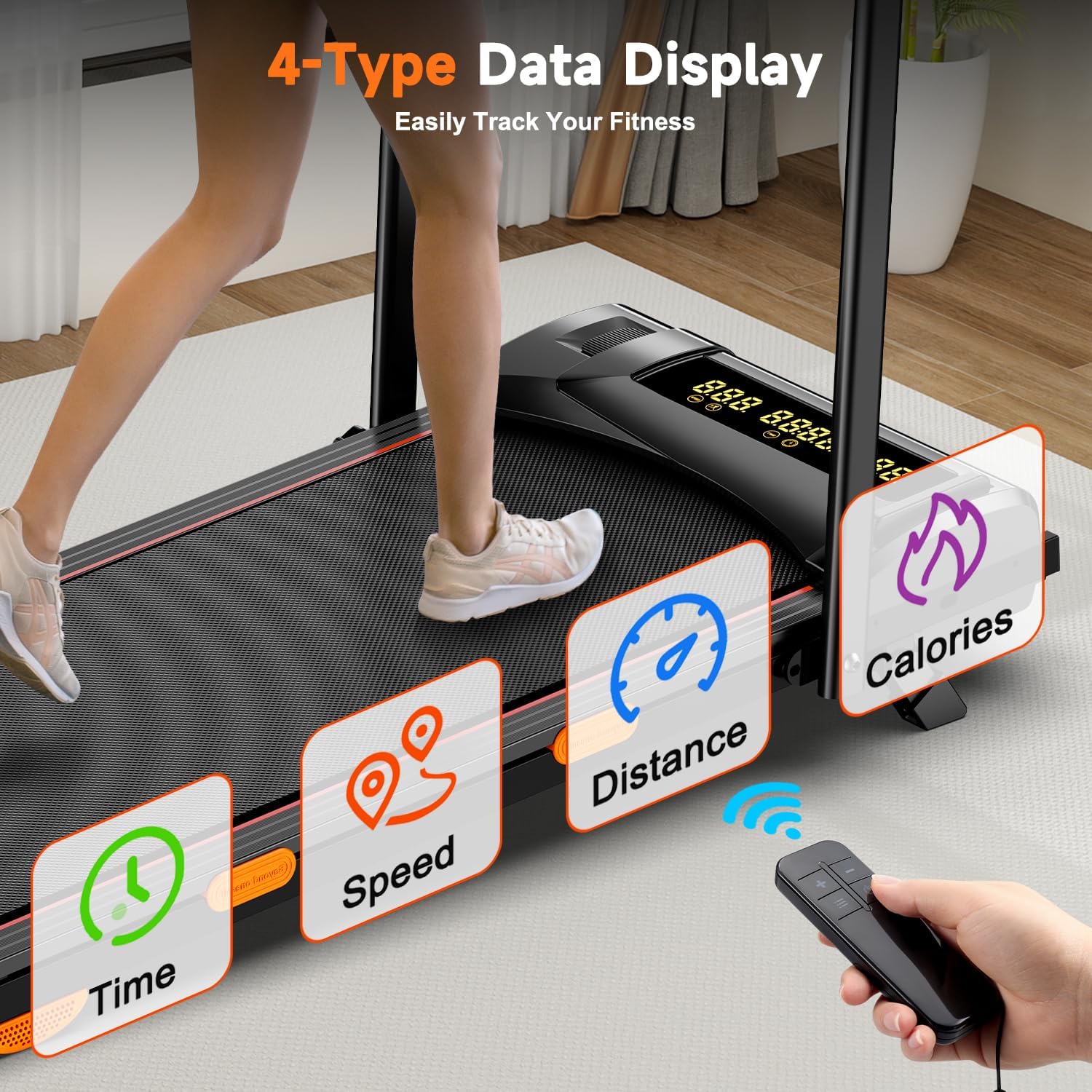 6% Incline Walking Pad with Handle Bar,Compact and Foldable Treadmill for Home and Office,2.5 HP Quiet Under Desk Treadmill with 300lbs Capacity,Big Led Display and Double Deck Cushioning - Image 8