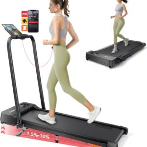 2-in-1 Foldable Treadmill with 3-Level 10% Incline, Walking Pad for Home Small Office, Compact Portable Under Desk Treadmill with Handle,Dual LED Display, APP & Remote, 300 lbs Capacity