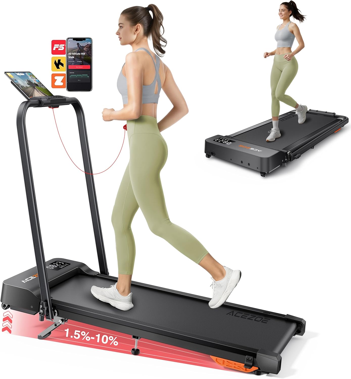 2-in-1 Foldable Treadmill with 3-Level 10% Incline, Walking Pad for Home Small Office, Compact Portable Under Desk Treadmill with Handle,Dual LED Display, APP & Remote, 300 lbs Capacity