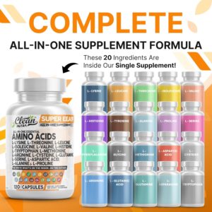 Clean Nutraceuticals Amino Acids Supplement L-Lysine, L-Threonine, L-Leucine, Isoleucine, Valine, L-Histidine, L-Tryptophan, L-Methionine, L-Arginine, L-Cysteine, L-Glutamine, L-Serine, Aspartic Acid
