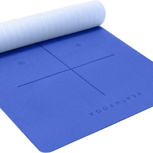 Heathyoga Eco Friendly Non Slip Yoga Mat, Body Alignment System, SGS Certified TPE Material – Textured Non Slip Surface and Optimal Cushioning,72″x 26″ Thickness 1/4″