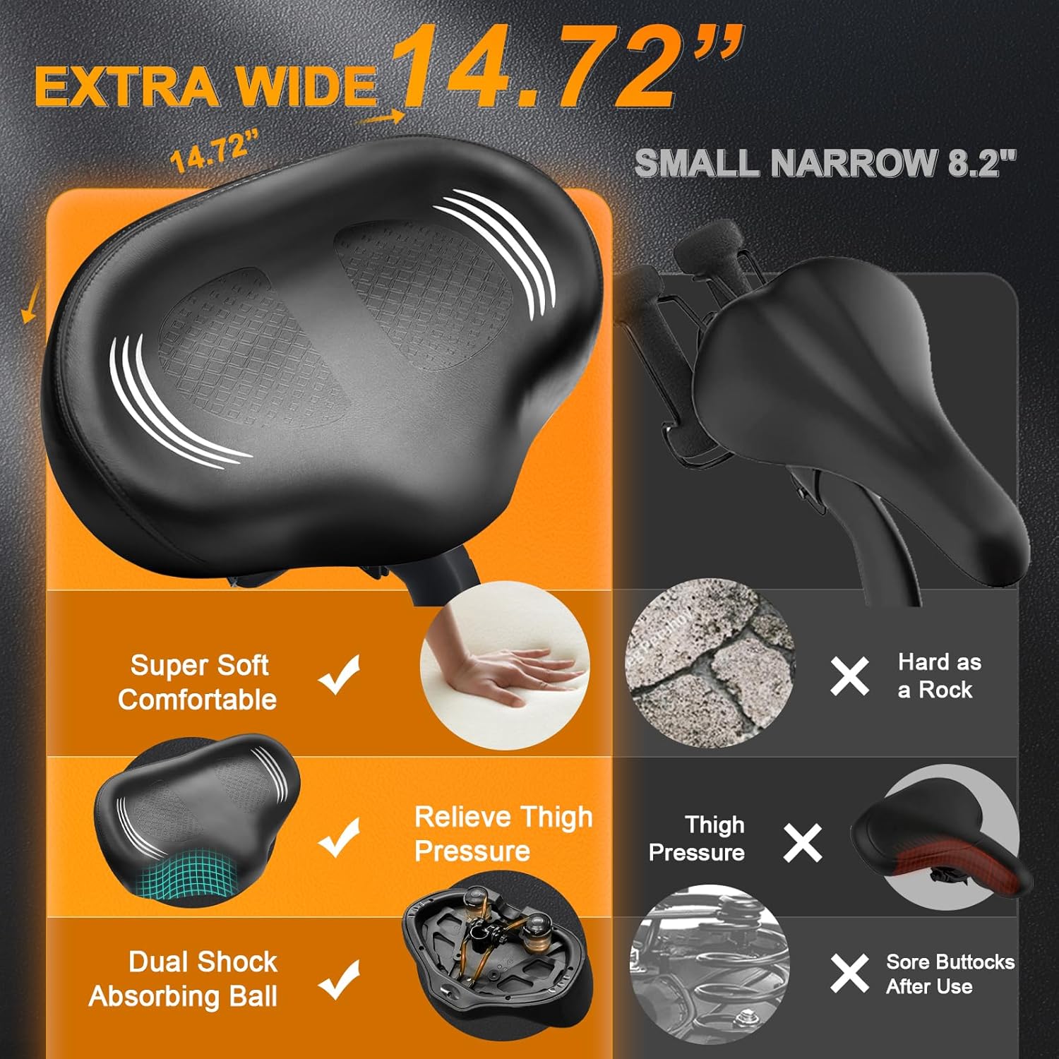 Bike Seat Noseless Wide Bicycle Seat for Women Men, Bike Seats Cushion Comfort for Big Butt, Multiple Fit Saddle for Peloton, Electric, Exercise, Cruiser Bikes - Image 4