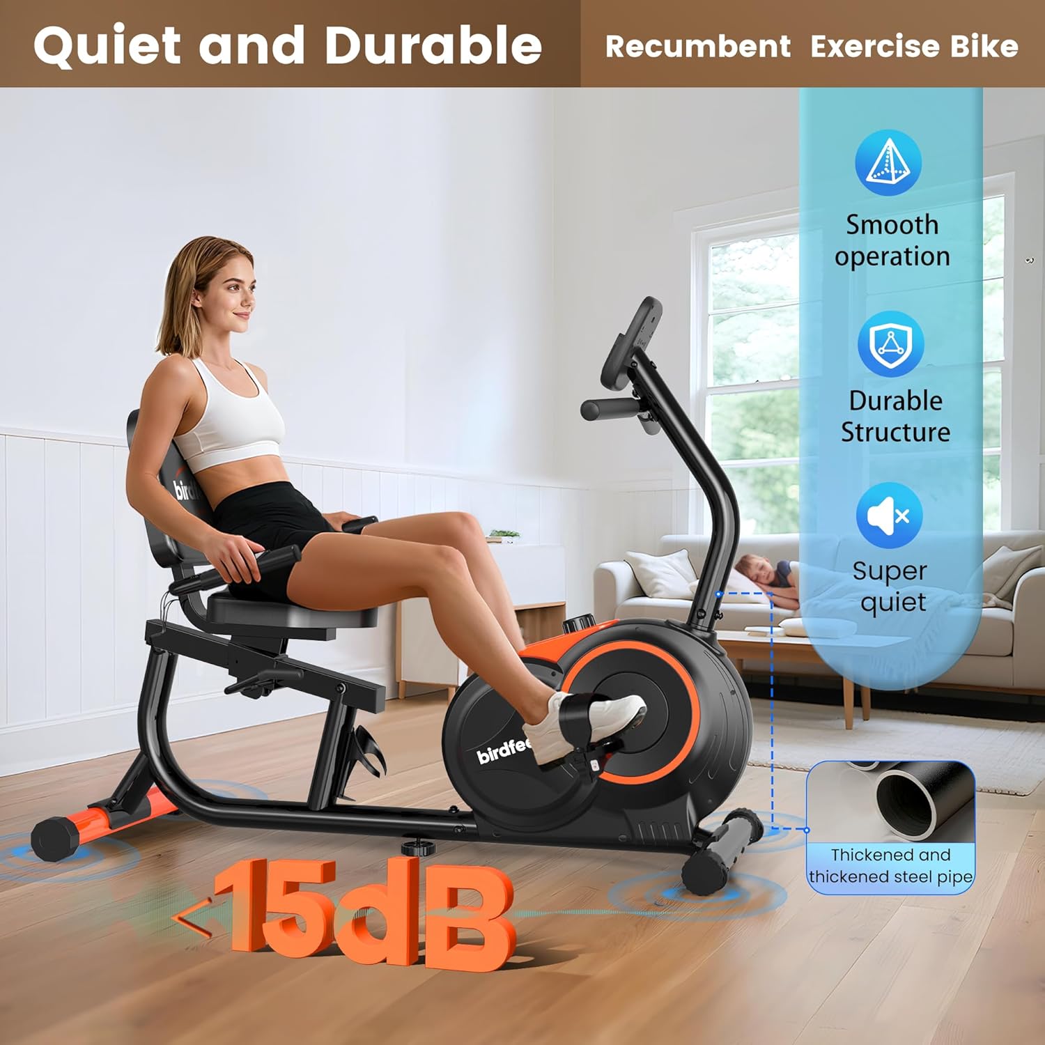 Recumbent Exercise Bike for Home,Recumbent Stationary Bikes for Adults & Seniors,Load Capacity of 400 pounds,Equipped with 16 Adjustable Gears, and Soft Adjustable Seats - Image 3