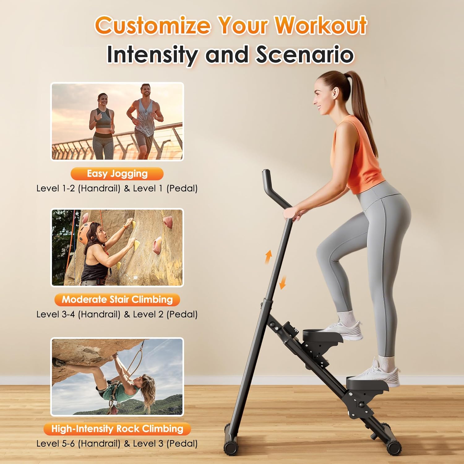 DlandHome Foldable Stair Steppers, Height Adjustable Stair Climber for Home Gym, Full-Body Cardio Workout Equipment with Adjustable Handlebar & Oversized Pedals for Legs, Core and Glute Workouts - Image 6