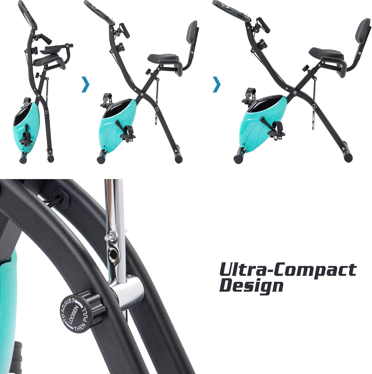 Exercise Bike, Folding Exercise Bike for 330LB Capacity, Fitness Upright and Recumbent X-Bike with 10-Level Adjustable Resistance, Back Support Cushion for Home Gym Workout - Image 3