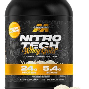 MuscleTech Whey Protein Powder (Vanilla Cream, 2LB) – Nitro-Tech Whey Protein Isolate Smoothie Mix for Lean Muscle & Recovery – 24g of Whey Gold for Women & Men – Packaging May Vary