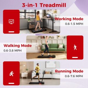 Goplus 2 in 1 Folding Treadmill, 2.5HP 340 LBS Capacity Walking Pad with Handle Bar, Under Desk Treadmill with Remote Control, LED Display and APP, Foldable Portable Treadmills for Home Small, Office