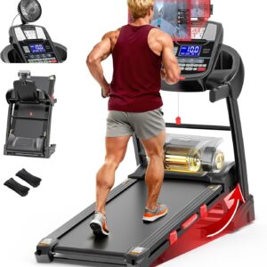 15% Incline Treadmill for Home with Fan, 400lbs Capacity Folding Treadmill, 5.0 HP Running Machine, 18’’ Wide Belt, 0.6-10MPH, APP, Space Saver Design, Brushless Fan & Knee Support