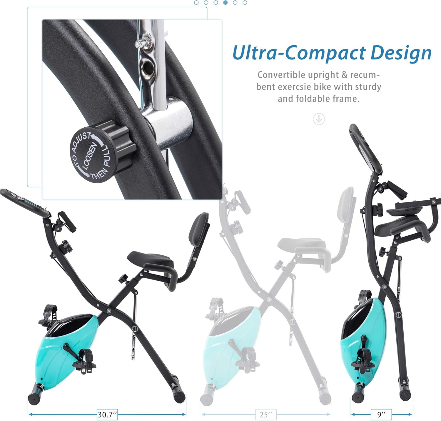 Exercise Bike, Folding Exercise Bike for 330LB Capacity, Fitness Upright and Recumbent X-Bike with 10-Level Adjustable Resistance, Back Support Cushion for Home Gym Workout - Image 4
