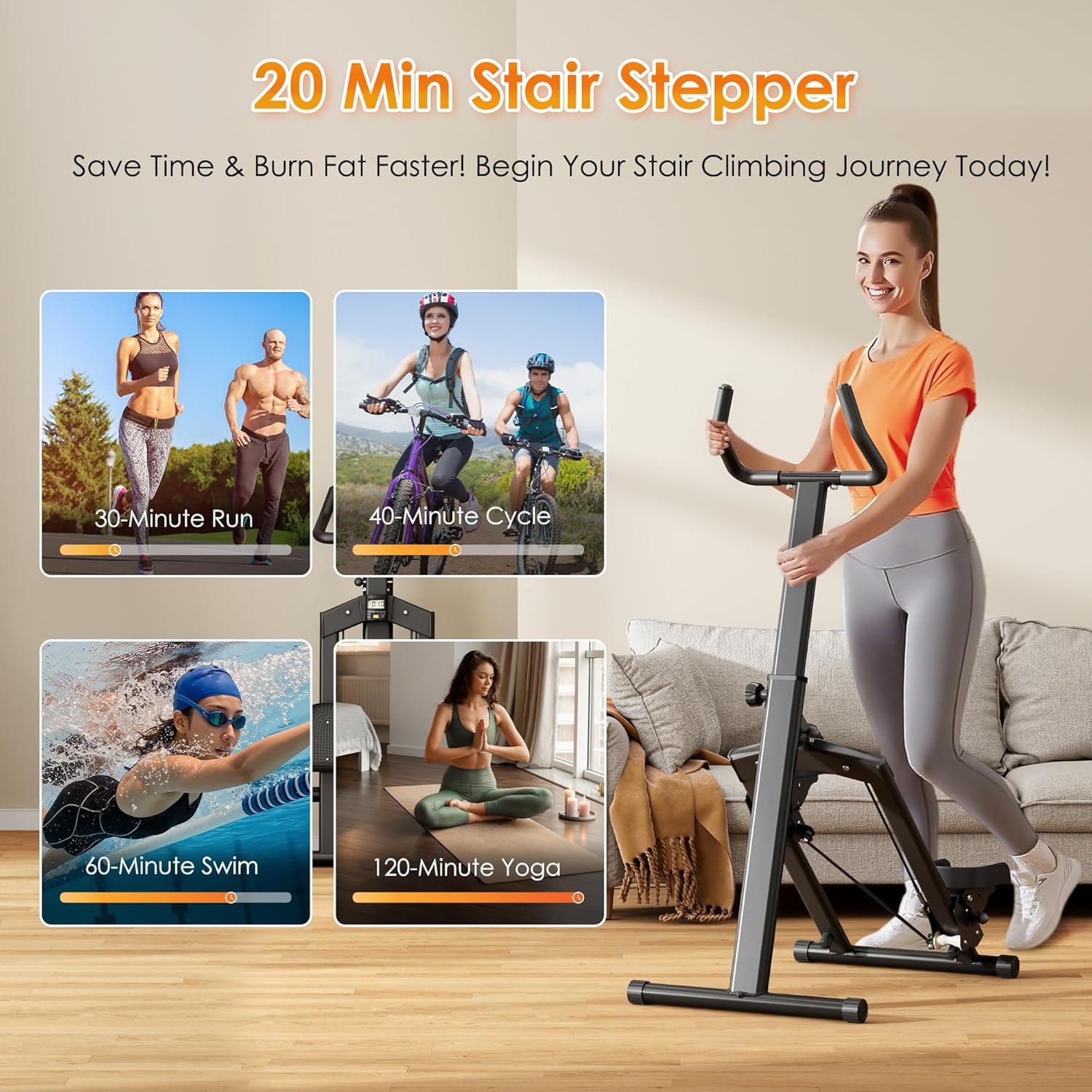 DlandHome Foldable Stair Steppers, Height Adjustable Stair Climber for Home Gym, Full-Body Cardio Workout Equipment with Adjustable Handlebar & Oversized Pedals for Legs, Core and Glute Workouts - Image 5
