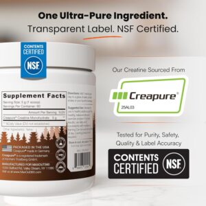 Creapure Creatine Monohydrate Powder, 60 Servings, Unflavored, NSF Certified Creatine for Muscle Growth, Strength & Recovery, Pure German Creatine Monohydrate for Women & Men