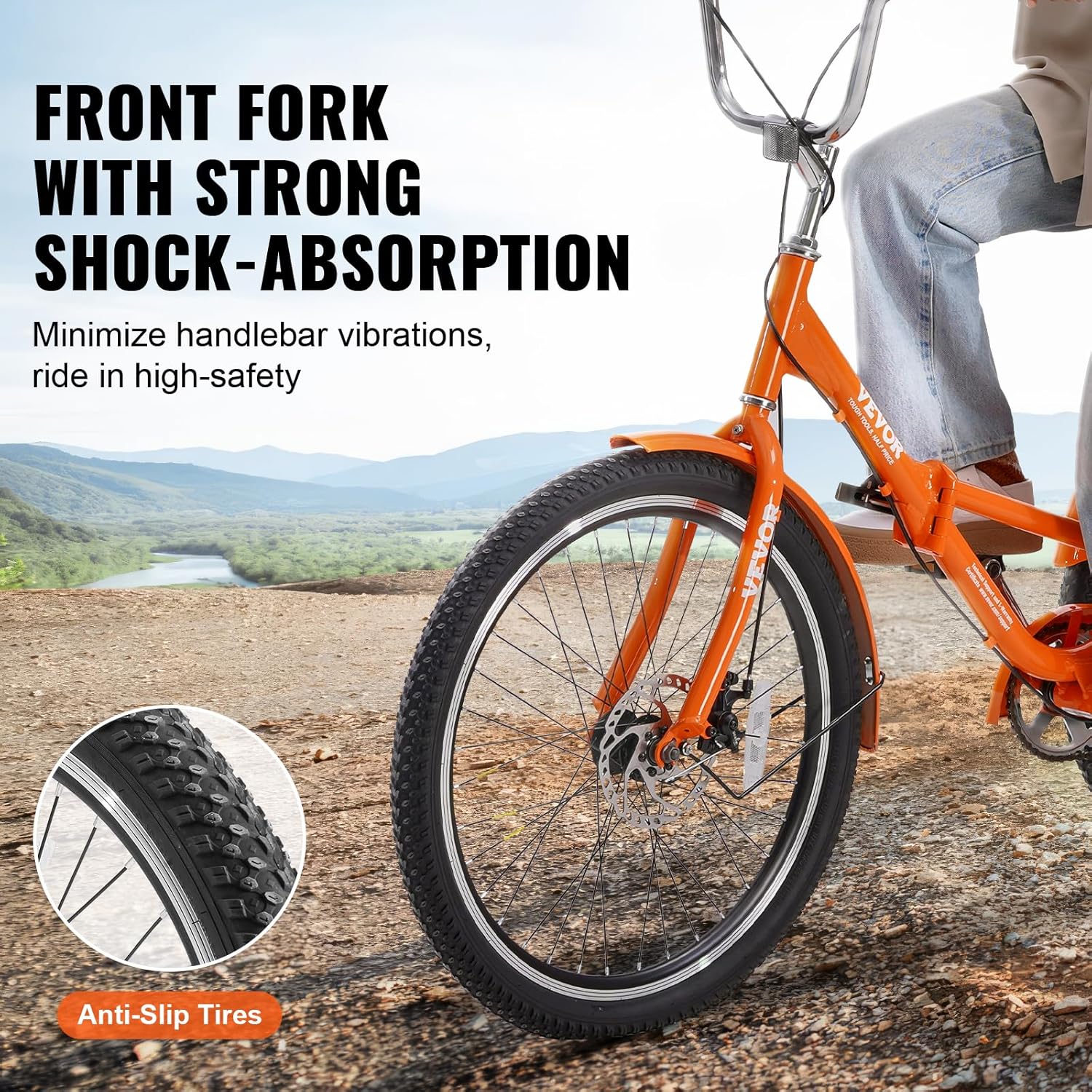 VEVOR Folding Adult Tricycle,Adult Folding Trikes, 3 Wheel Cruiser Bike with Large Basket & Adjustable Seat, Shopping Picnic Foldable Tricycles for Women, Men, Seniors - Image 4