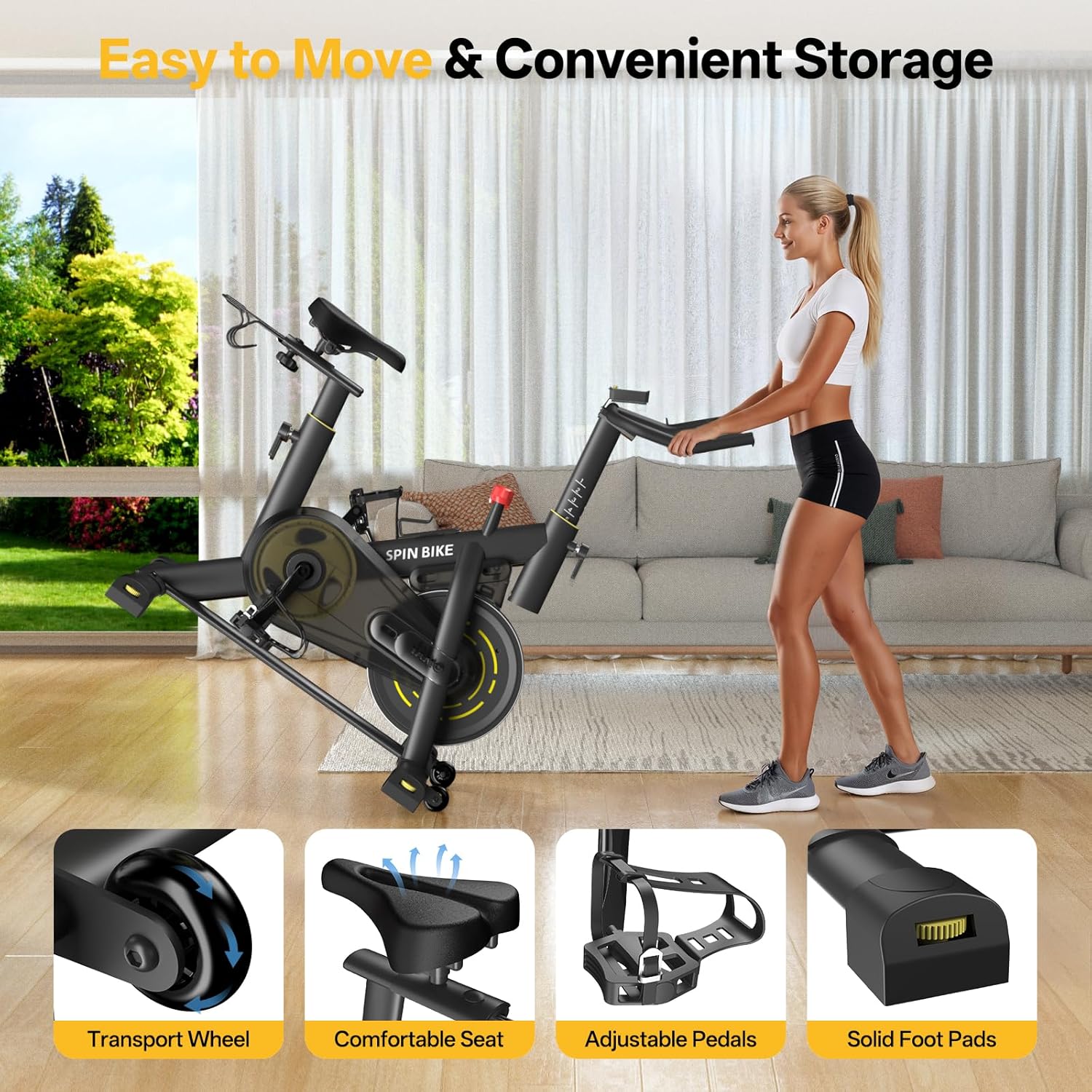 YAMO Exercise Bike, Upgraded Stationary Bikes for Home Cardio with App Compatible, Adjustable Quiet Magnetic Resistance Indoor Cycling Bike 300 LBS Capacity Comfortable Seat Cushion & Tablet Mount - Image 9
