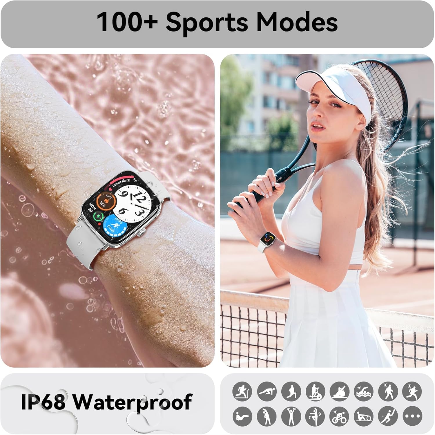 Tensky Smart Watch for Women Android & iPhone, 1.85" Touch Screen Fitness Tracker with Answer/Make Call, IP68 Waterproof 24/7 Health/Sleep Monitor, Pedometer, 100+ Sport Modes (2 Bands) - Image 7