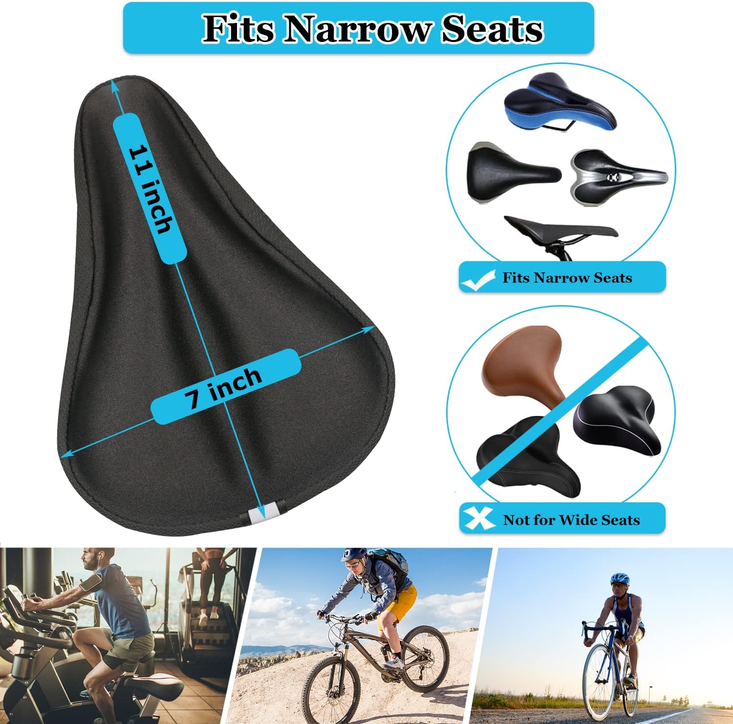 Gel Bike Seat Cover Padded Bicycle Saddle Covers for Women & Men, Most Comfortable Exercise Bike Seat Cushion Cover, Soft for Spin Indoor Outdoor Cycling Class Mountain Stationary Bikes - Image 3