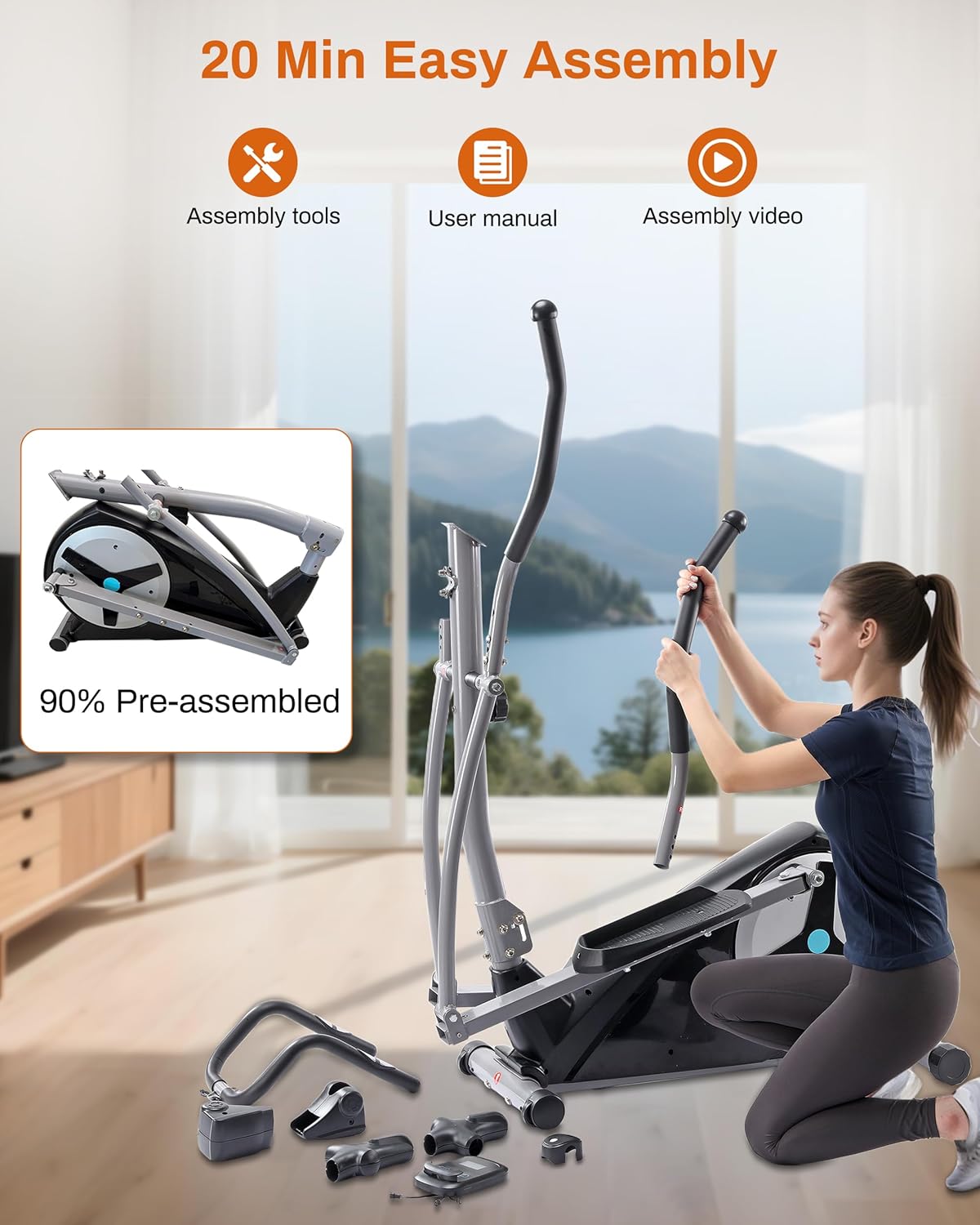 ECHANFIT Elliptical Exercise Machine, Hyper-Quiet Magnetic Elliptical Machine for Home, Elliptical Training Machines with 16 Resistance Levels, App Bluetooth, Backlit LCD Monitor, Pulse Sensor - Image 8