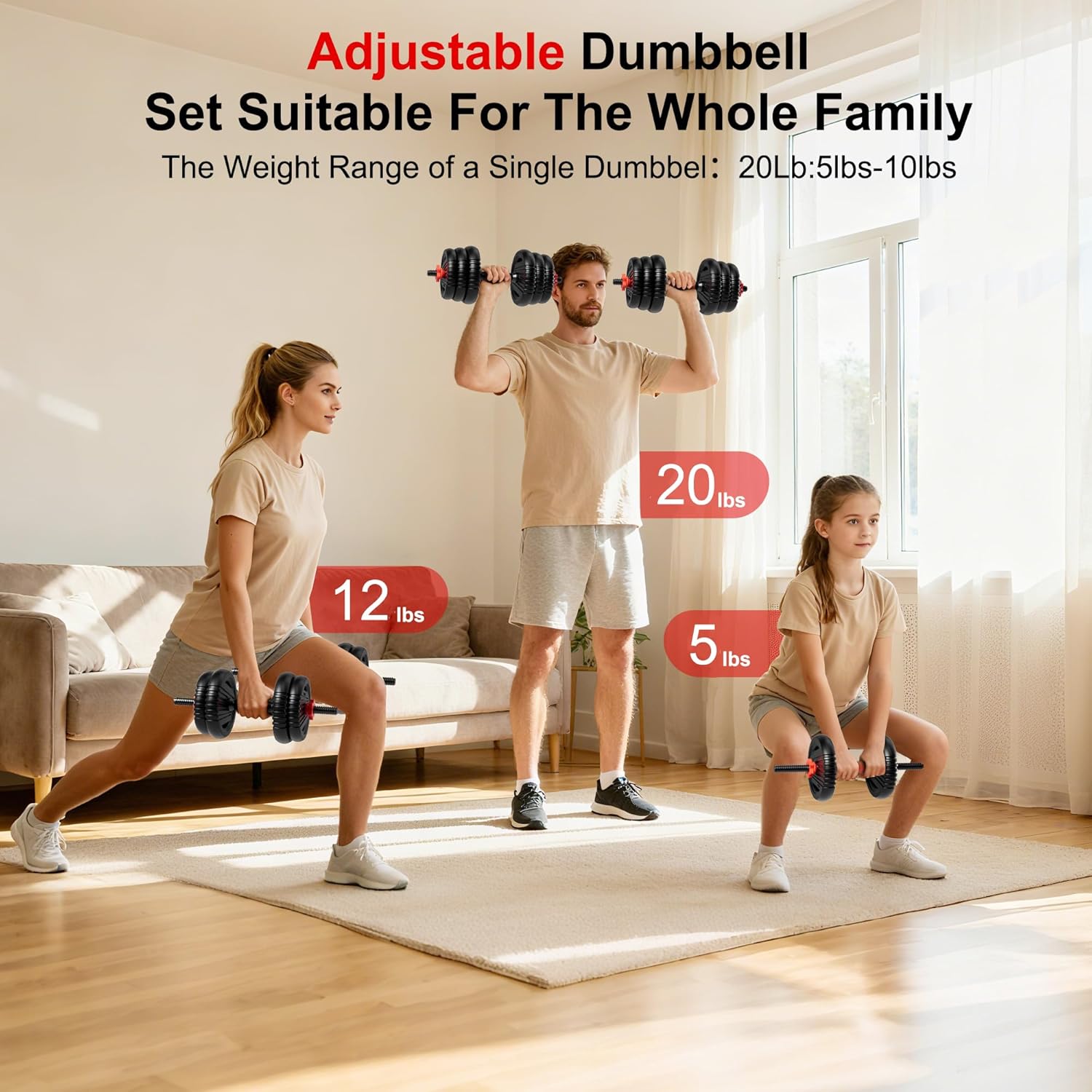 Adjustable Dumbbell Set, 10/20/30/45/70/90lbs Free Weight Set with Connector, 5 in1 Dumbbells Set Used as Barbell, Kettlebells, Push up Stand,Weight Plate, Fitness Exercises for Home Gym Suitable Men/Women - Image 6