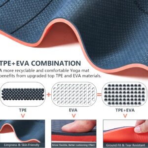 Yoga Mat Extra Thick 9MM, High Density Exercise Mats Non Slip for Home Workout, Pilates Mat with Strap for Women Men, Eco Friendly Mat Thick (9MM-NAVY-BLUE)
