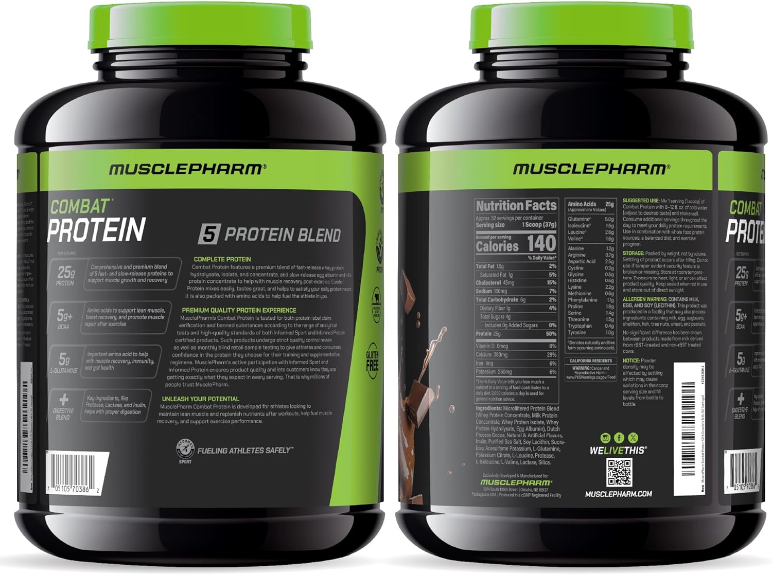 Muscle Pharm Combat Protein Powder for Muscle Growth and Intense Workouts - Gluten-Free with 5 Protein Sources Including Whey Protein Isolate & Egg Albumin, 4 lb, 52 Servings, Chocolate Milk Flavor - Image 9