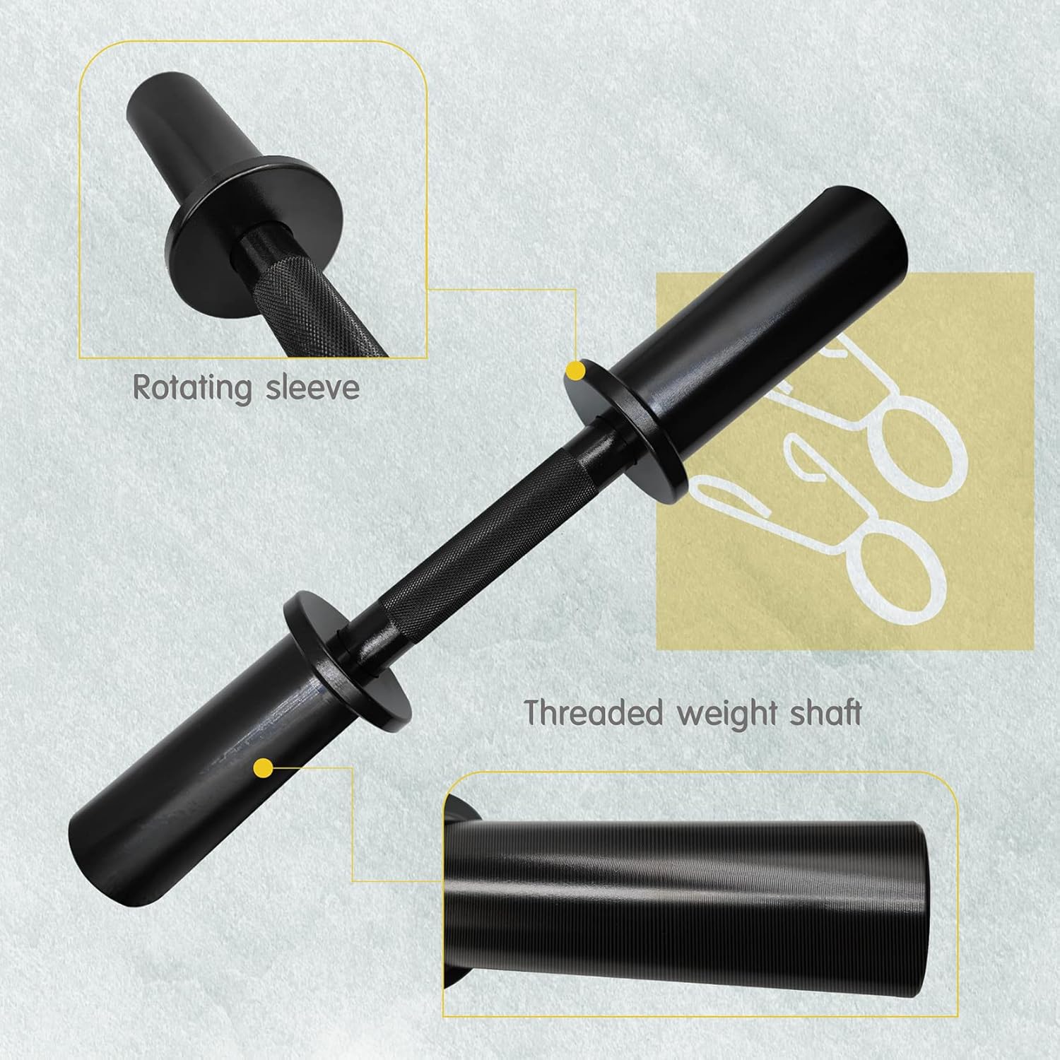 16" Olympic Dumbbell Handles, Loadable Dumbbells Bar Sets (150LBS Weight Capacity), Compatible with 2’’ Standard Plates, 2 Pair of Spring Collars Included - Image 2