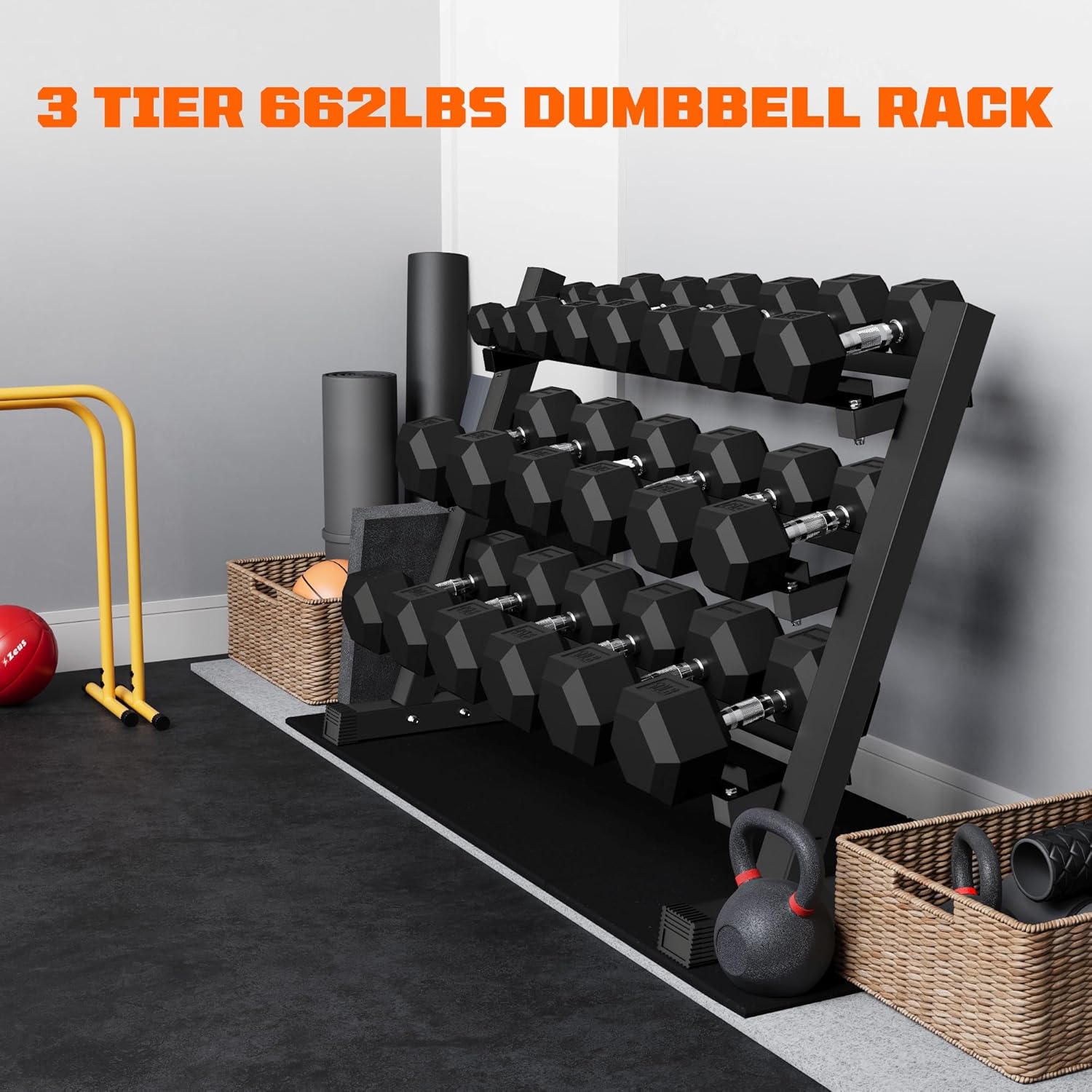 Dumbbell Sets with Rack, Rubber Hex Dumbbells, 160/220/280/360/450/550LBS, Hand Weights with Chrome Handle for Strength Training - Image 9