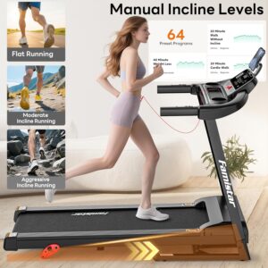 Incline Treadmill for Home 400 lbs Capacity, Folding Treadmill with APP Control, 15% Auto Incline or 6% Manual Incline, 7.5MPH or 10MPH, 16” or 18” Wide Belt, Safety Handrail, 64 Programs