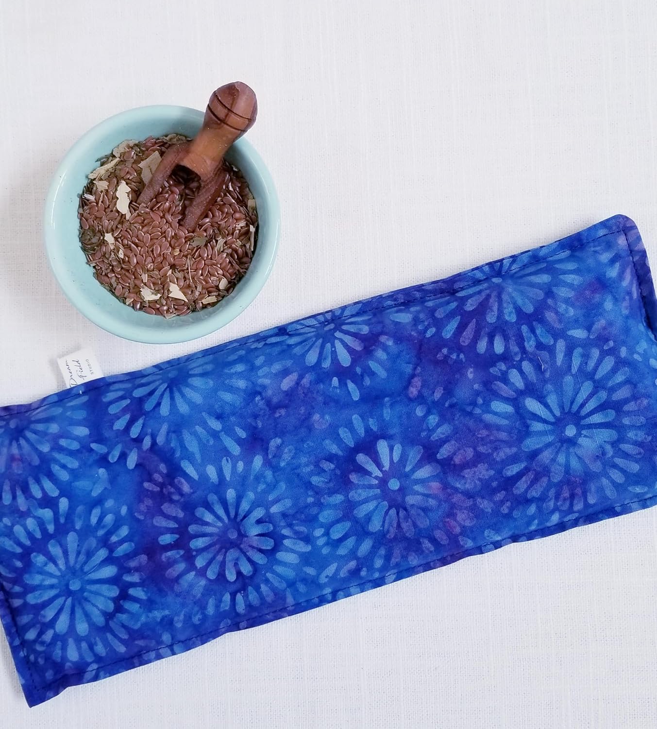 Eucalyptus Eye Pillow - Hot or Cold Use - Handmade Weighted Bag, 4" x 10" Size, Sinus and Migraine, Relaxation - Deep Blue Batik - Image 3