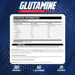 EHP Labs L Glutamine Powder Amino Acids – L-Glutamine, Workout Recovery, Immune Health & Gut Health Support (500g) – 100 Servings