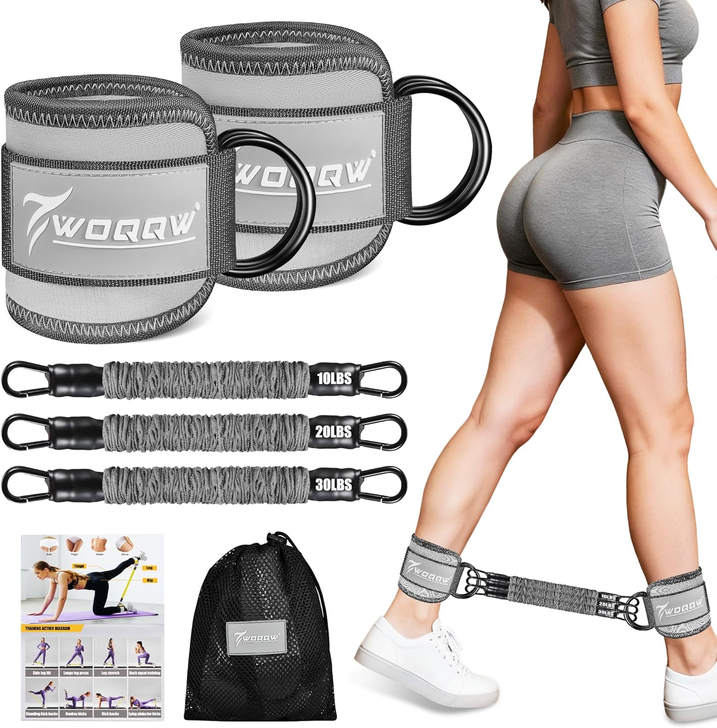 Ankle Resistance Bands with Cuffs, Leg and Glutes Workout Equipment, Resistance Bands with Ankle Straps for Cable Machine Kickbacks, Booty Workouts, Lower Body Exercises - Home Gym Exercise Equipment