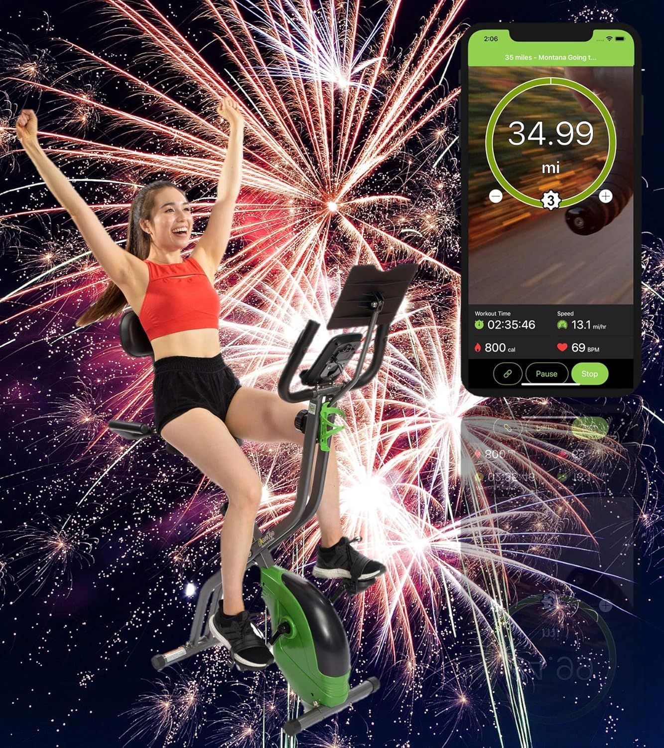 ShareVgo Bluetooth Smart Folding Semi Recumbent Magnetic Upright Exercise Bike with free APP for Indoor Bike Workout Log and Track, Backrest, Pulse Sensors and Tablet Holder - SXB1000 - Image 7