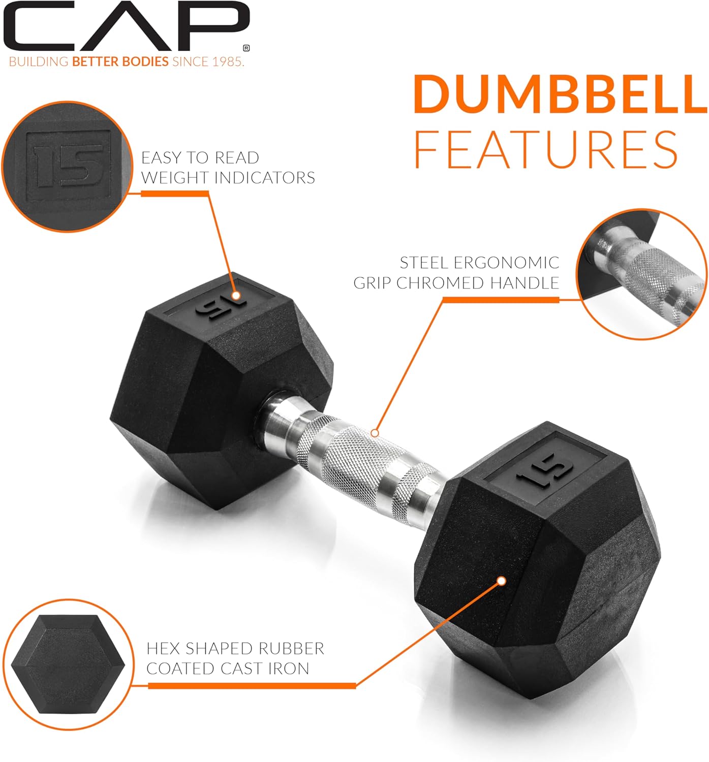 CAP Barbell Rubber Coated Dumbbell Weight Set with Vertical Rack | 100 lb, 150 lb, and 210 lb Options - Image 4