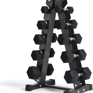RitFit 5-650LBS Rubber Coated Hex Dumbbell Weight Set with Rack and Adjustable Weight Bench for Home Gym, Strength Training, Workouts