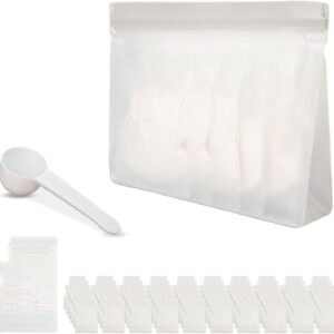 Protein Powder Travel Container Set – 60 Disposable Bags with Storage Pouch & Scoop | Leakproof Stand-UP Design for Gym, Workouts, Travel | Mess-Free Supplement Storage Solution