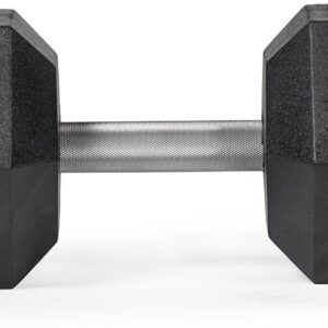 Titan Fitness 65 LB Pair Free Weights, Black Rubber Coated Hex Dumbbell, Straight Stainless Steel Handle, Strength Training, Full Body Workout