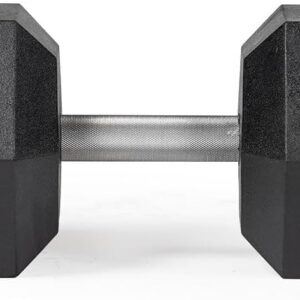 Titan Fitness 120 LB Pair Free Weights, Black Rubber Coated Hex Dumbbell, Straight Stainless Steel Handle, Strength Training, Full Body Workout