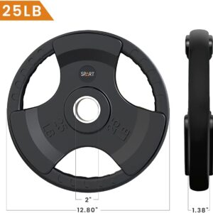SPART Weight Plate 2-Inch Rubber Coated Olympic Grip Plate for Barbell,Solid Cast Iron Weight Plates in Pairs or Single for Strength Training,Weightlifting,Crossfit,Home Gym(5LB/10LB/25LB/35LB/45LB)