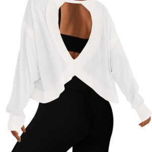 UNIANKIYA Open Back Workout Tops for Women Long Sleeve Cropped Athletic Clothes Gym Running Yoga Low Impact Sports T Shirts