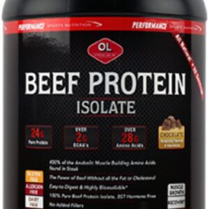Olympian Labs Beef Protein Isolate Powder, 24g Protein, BST Free, 2 Grams BCAA’s, Muscle Building Amino Acids, 32 Ounces, Flavored with Real Chocolate