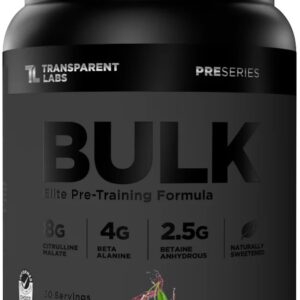 Transparent Labs Bulk Black Pre Workout – Clinically Dosed, Sugar Free Preworkout for Men and Women with Beta Alanine Powder, Citrulline Malate, & Caffeine – 30 Servings, Black Cherry