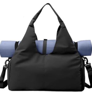 Gym Bag with Yoga Mat Holder Sports Bags with Shoe Compartment & Wet Dry Storage Pockets Travel Duffel Bag(Black)